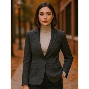 Benetton Womens Academia Wool Blazer Jacket Small Gray Preppy Career Workwear